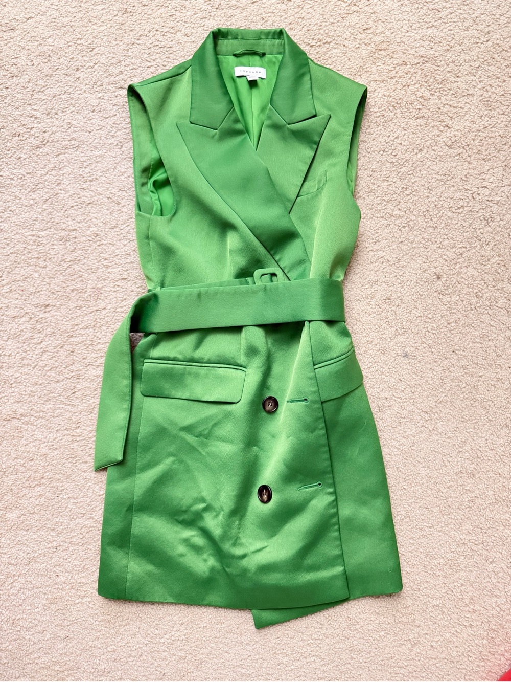 Topshop Bright Green Sleeveless Belted Blazer Dress